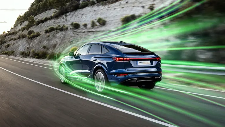 A car speeding on the street