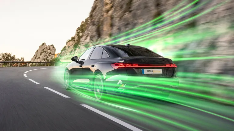 A car speeding on the street