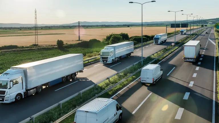 Trucks on a highway strip