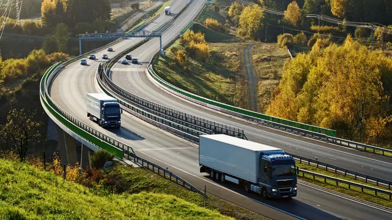 Highway with trucks